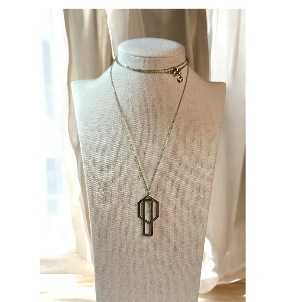 LOFT Gold Tone Geometric Pendant Long Necklace Modern Minimalist